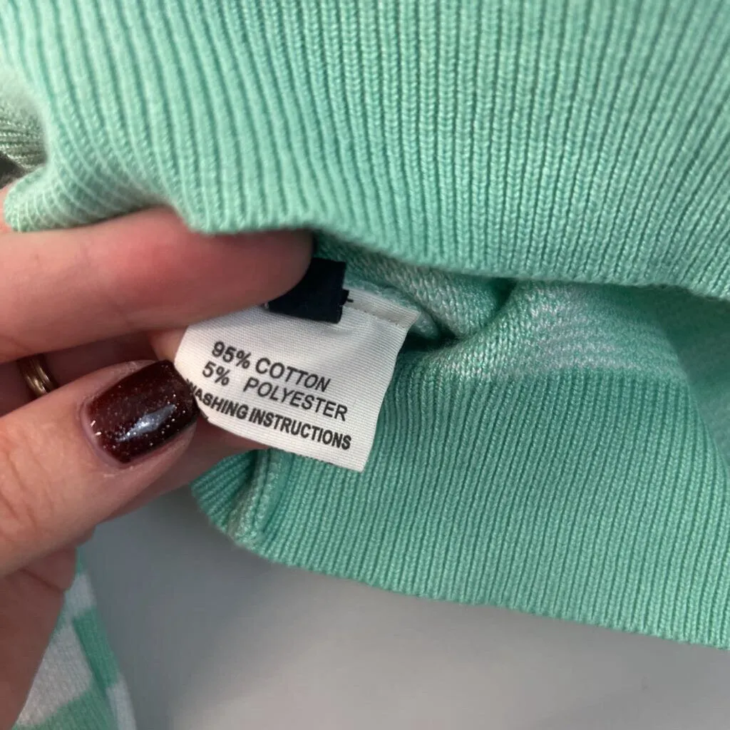 Miss Sparkling Mint Green/ White Print Cropped Cardigan Sweater Small