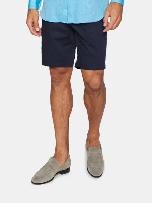 Navy Summer Pleated Cotton Shorts