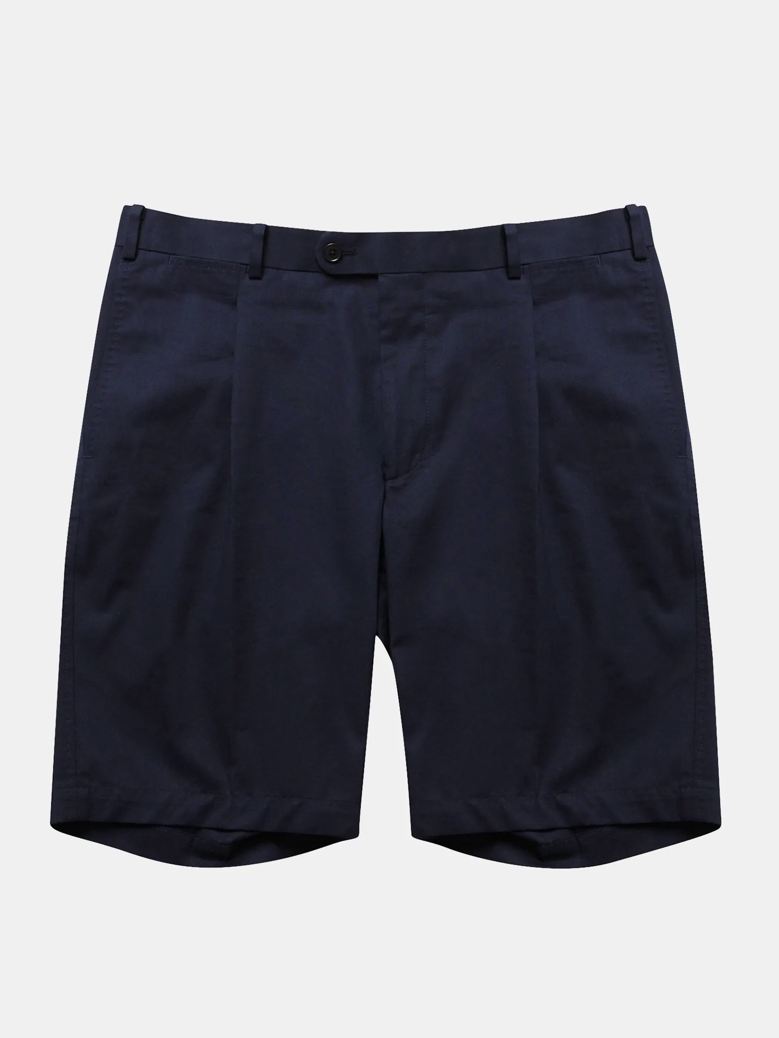 Navy Summer Pleated Cotton Shorts