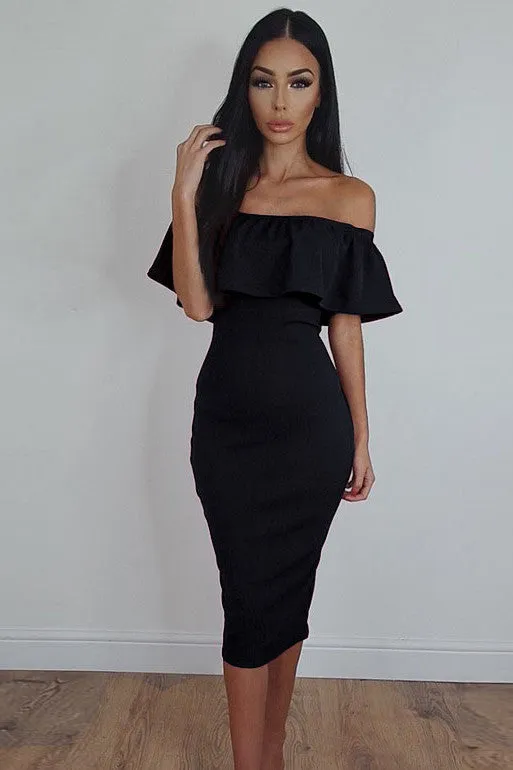 Off Shoulder Ruffle Solid Sheath Knee-length Dress