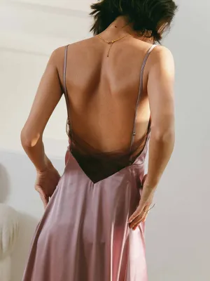 Open Back Graceful Satin Long Dress