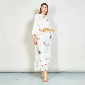 Oversize embroidered lace midi dress with colorful accents wholesale