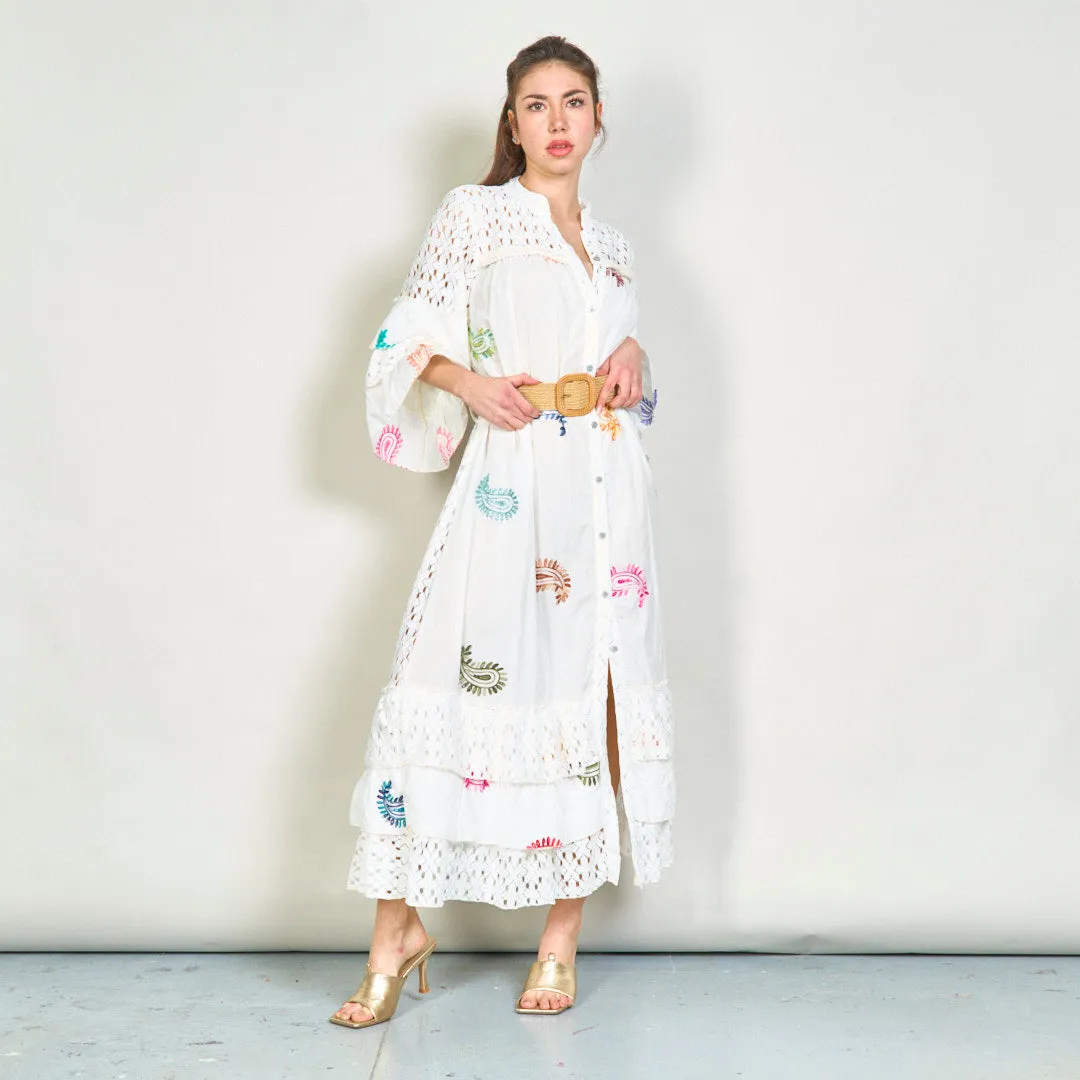 Oversize embroidered lace midi dress with colorful accents wholesale