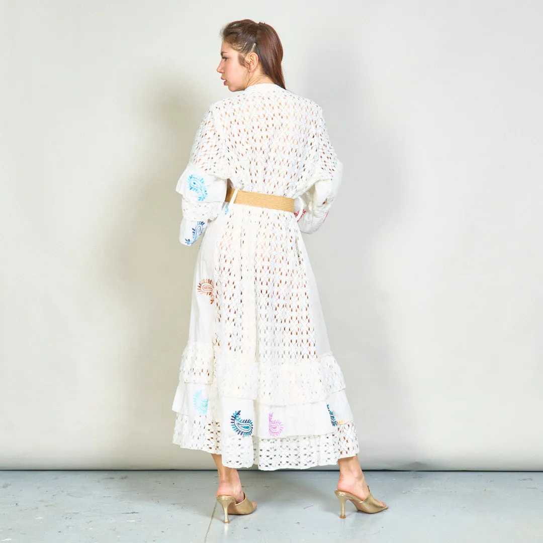 Oversize embroidered lace midi dress with colorful accents wholesale