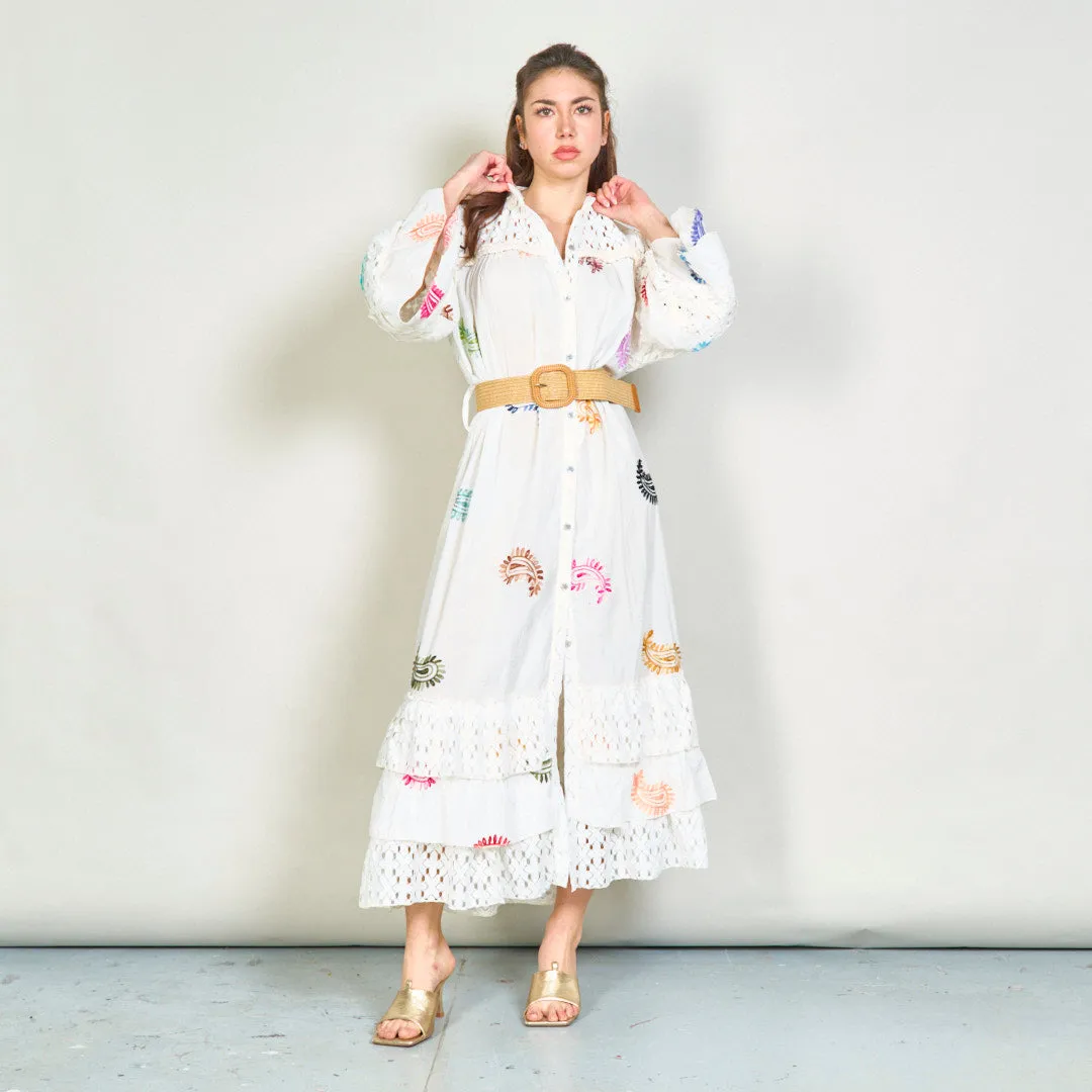 Oversize embroidered lace midi dress with colorful accents wholesale