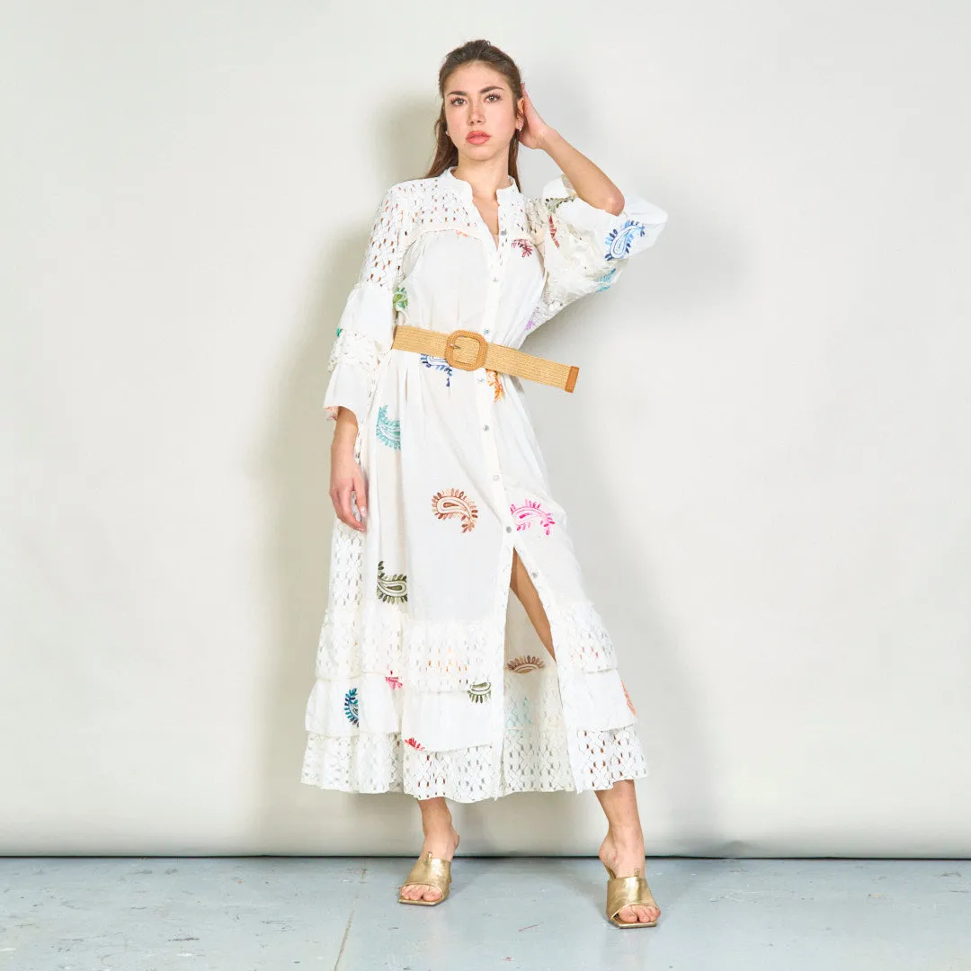 Oversize embroidered lace midi dress with colorful accents wholesale