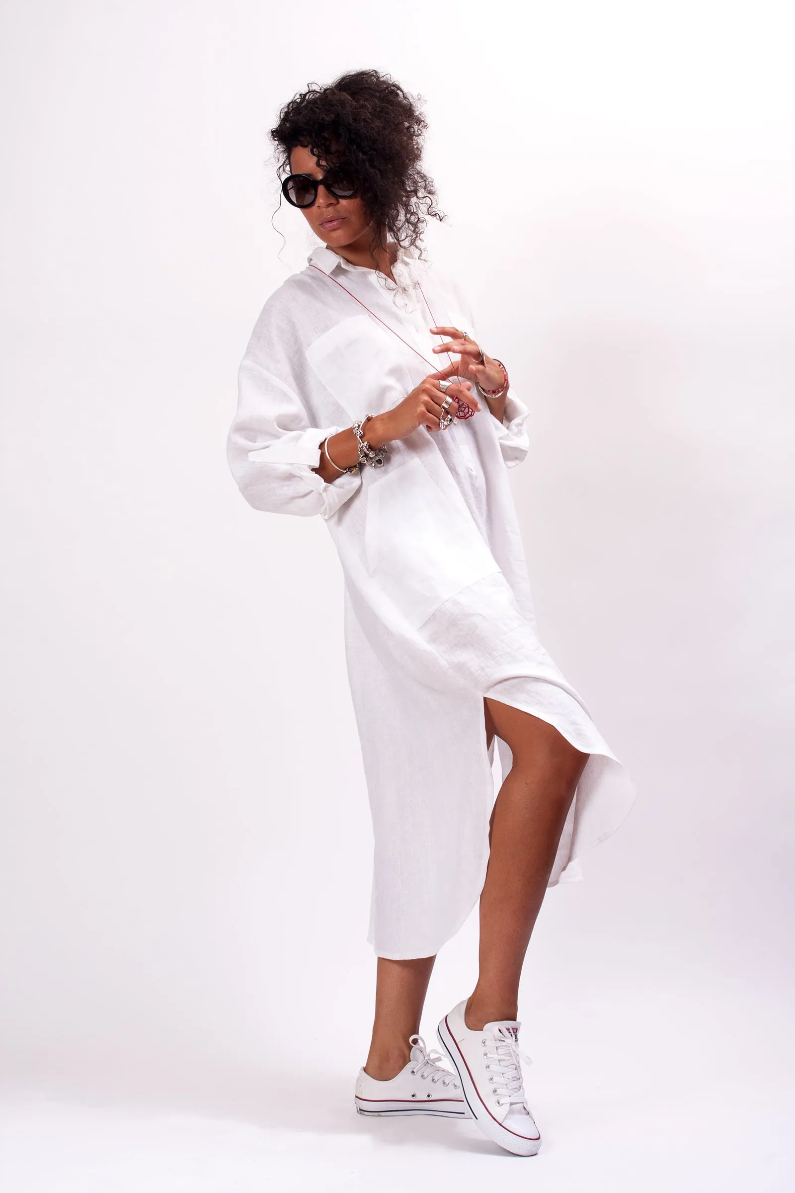 Oversized Ash Rose Linen Shirt Dress