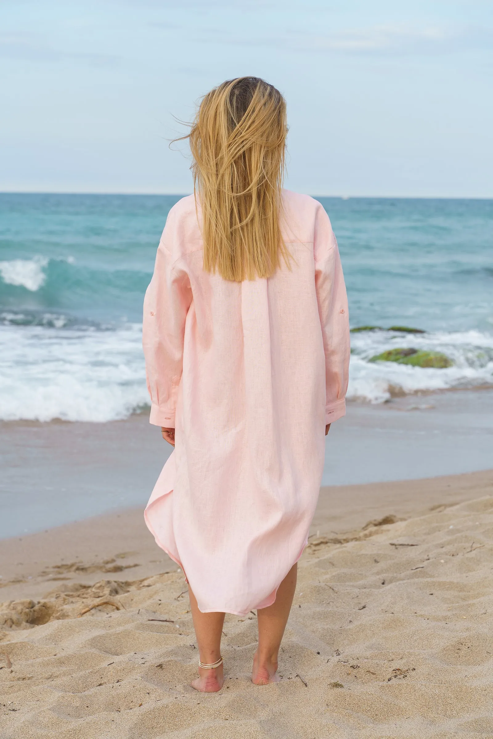 Oversized Ash Rose Linen Shirt Dress