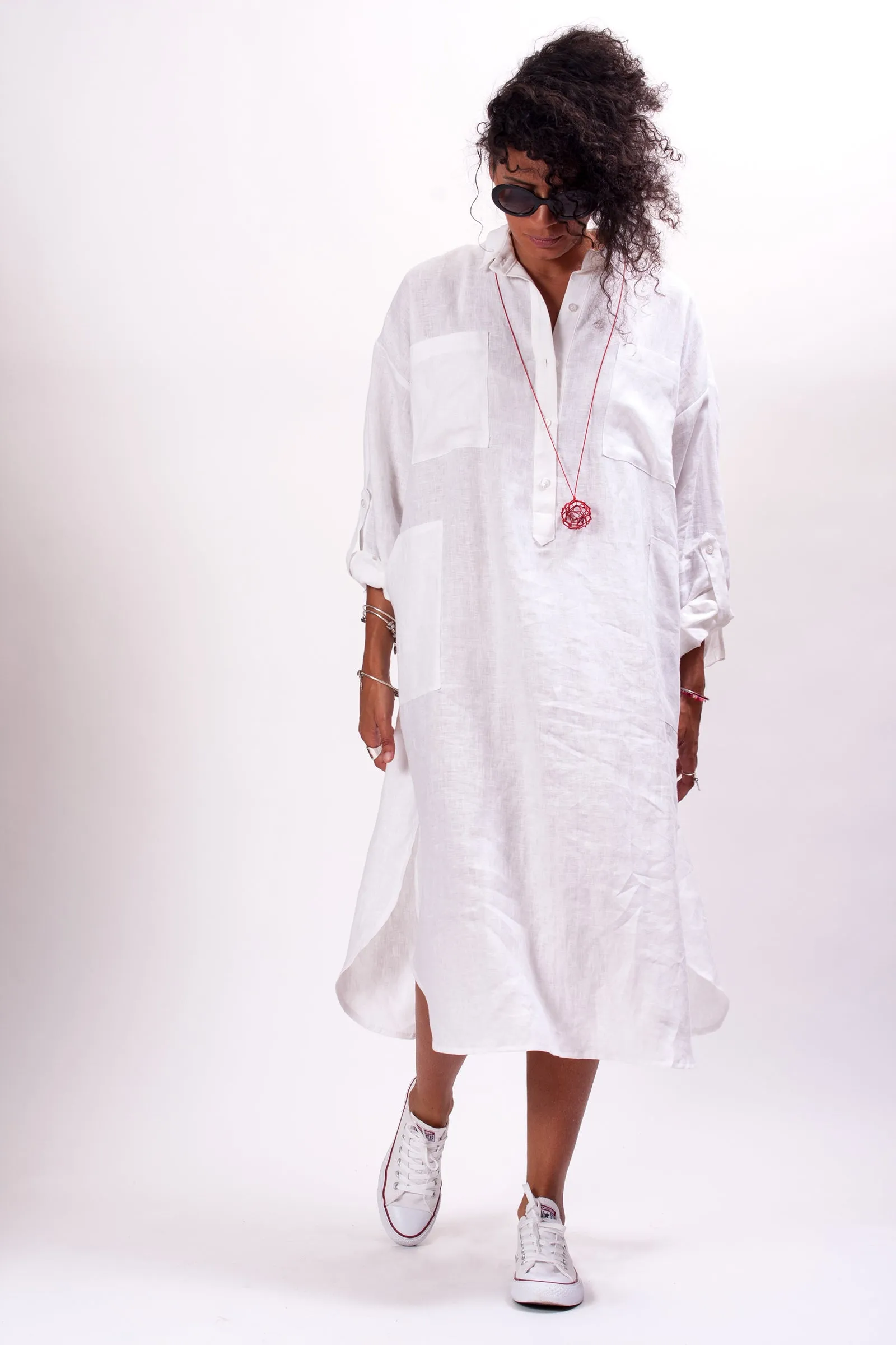 Oversized Ash Rose Linen Shirt Dress