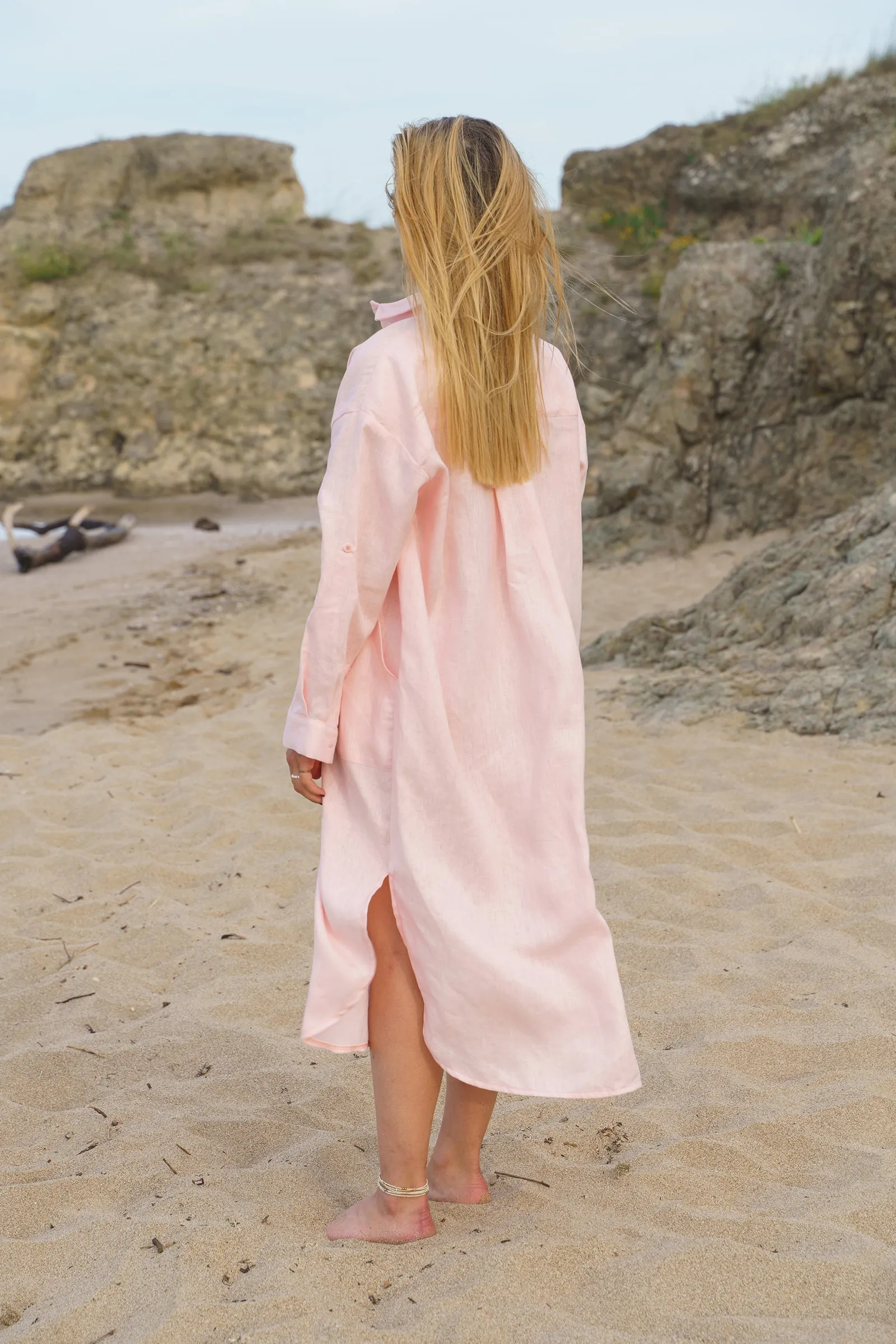 Oversized Ash Rose Linen Shirt Dress