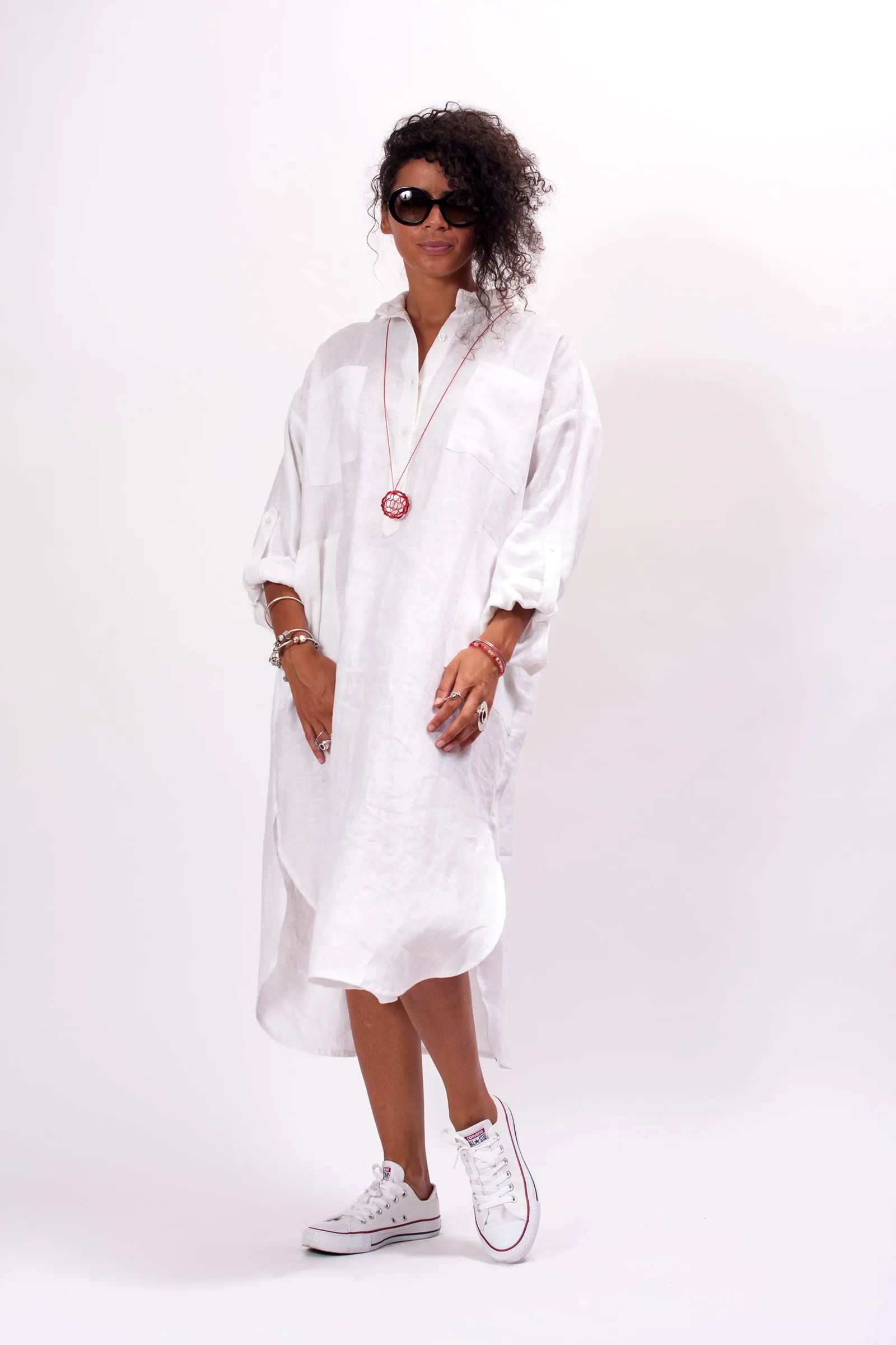 Oversized Ash Rose Linen Shirt Dress