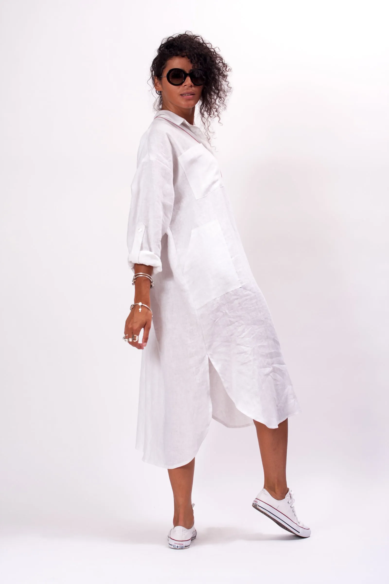 Oversized Ash Rose Linen Shirt Dress