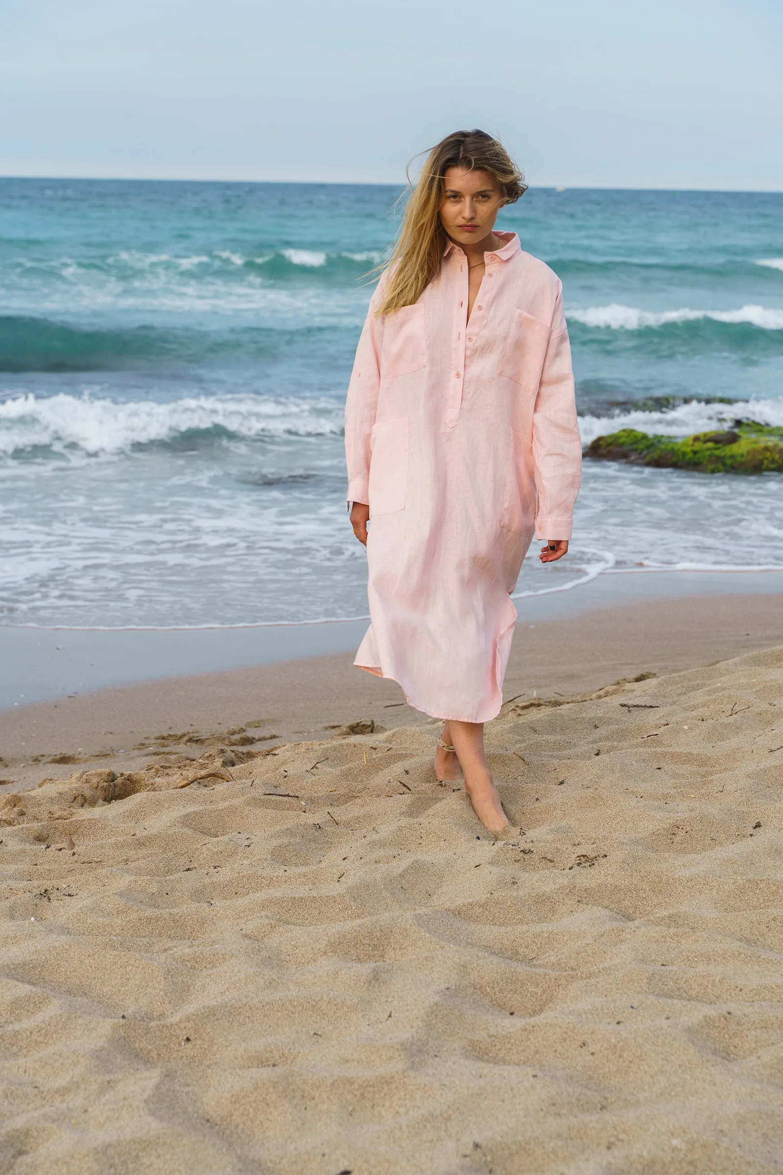 Oversized Ash Rose Linen Shirt Dress