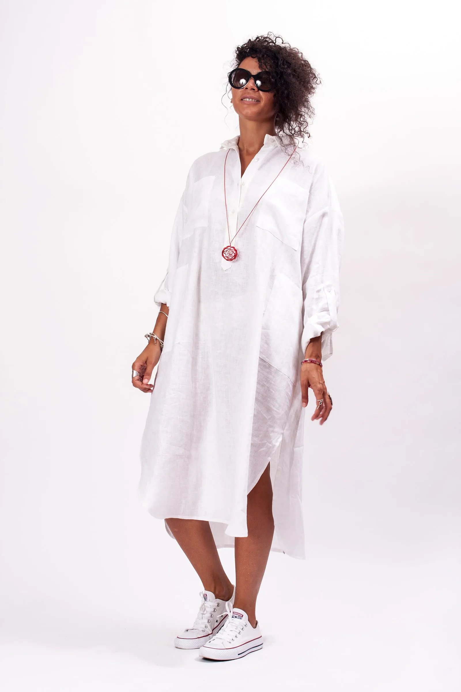 Oversized Ash Rose Linen Shirt Dress