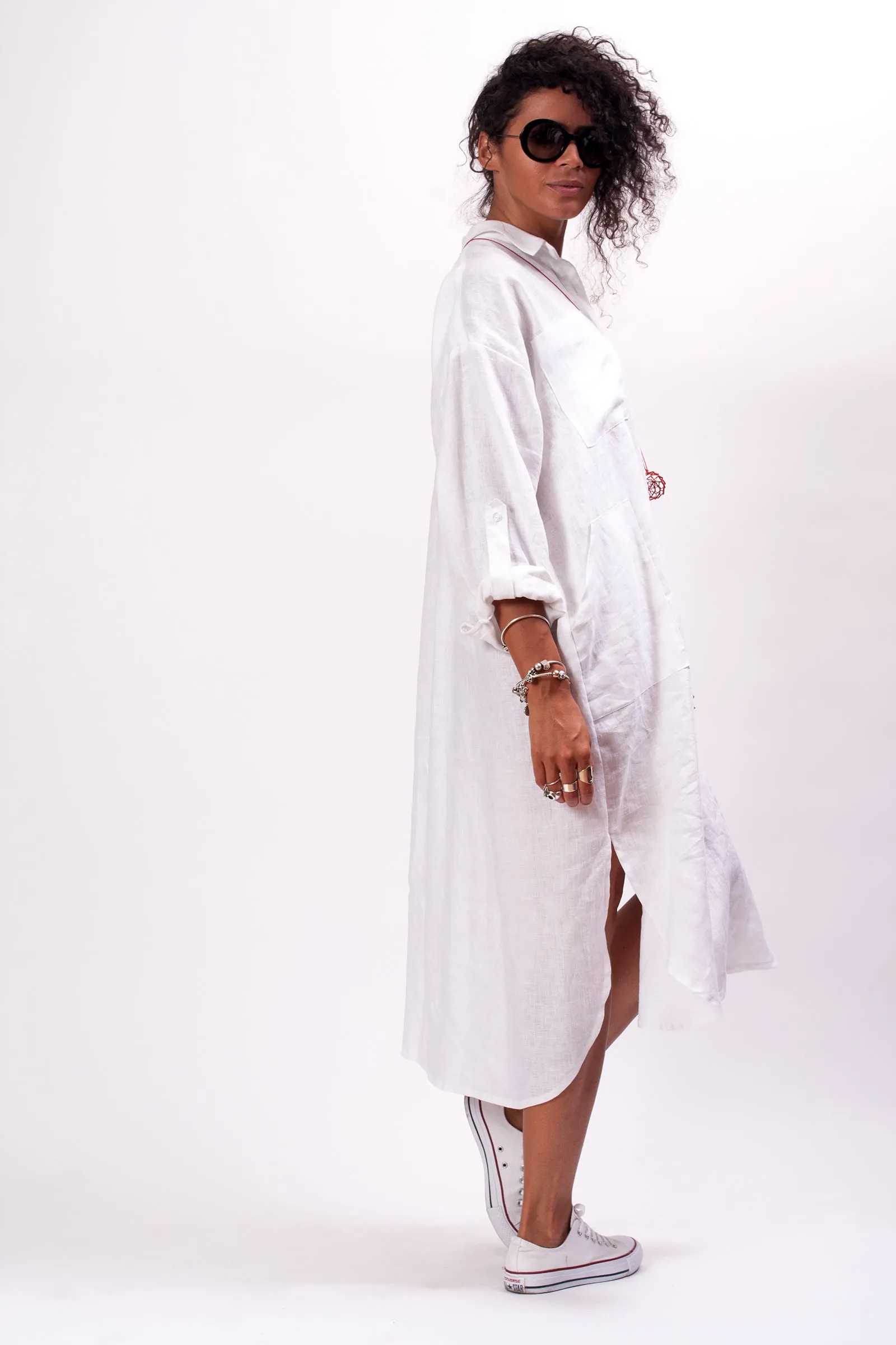 Oversized Ash Rose Linen Shirt Dress