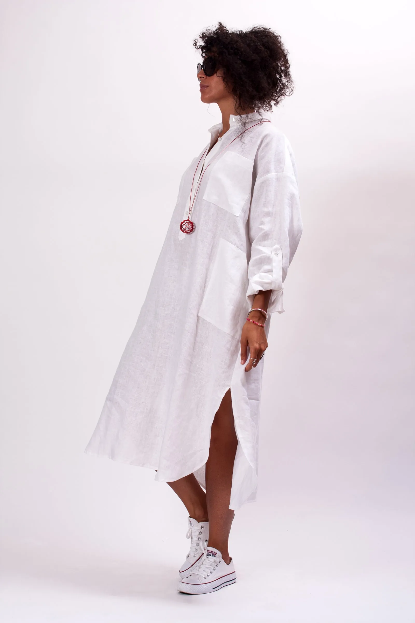 Oversized Ash Rose Linen Shirt Dress