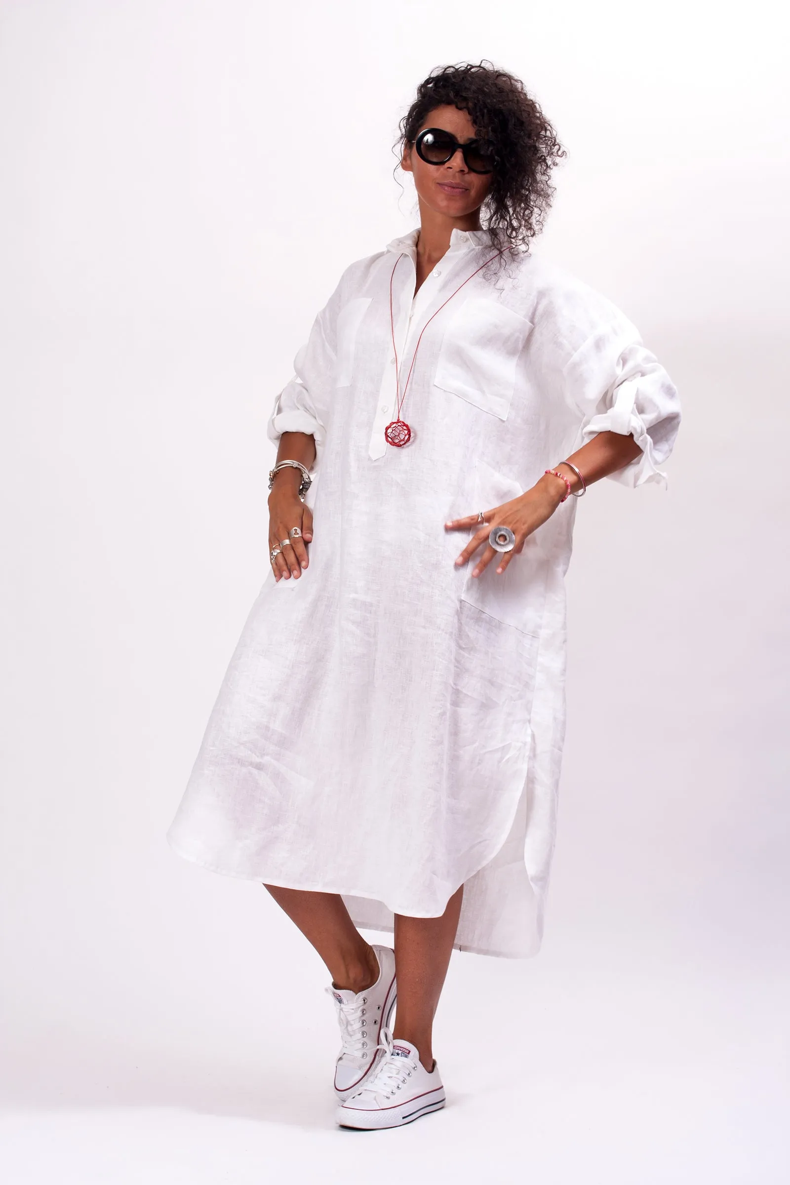 Oversized Ash Rose Linen Shirt Dress