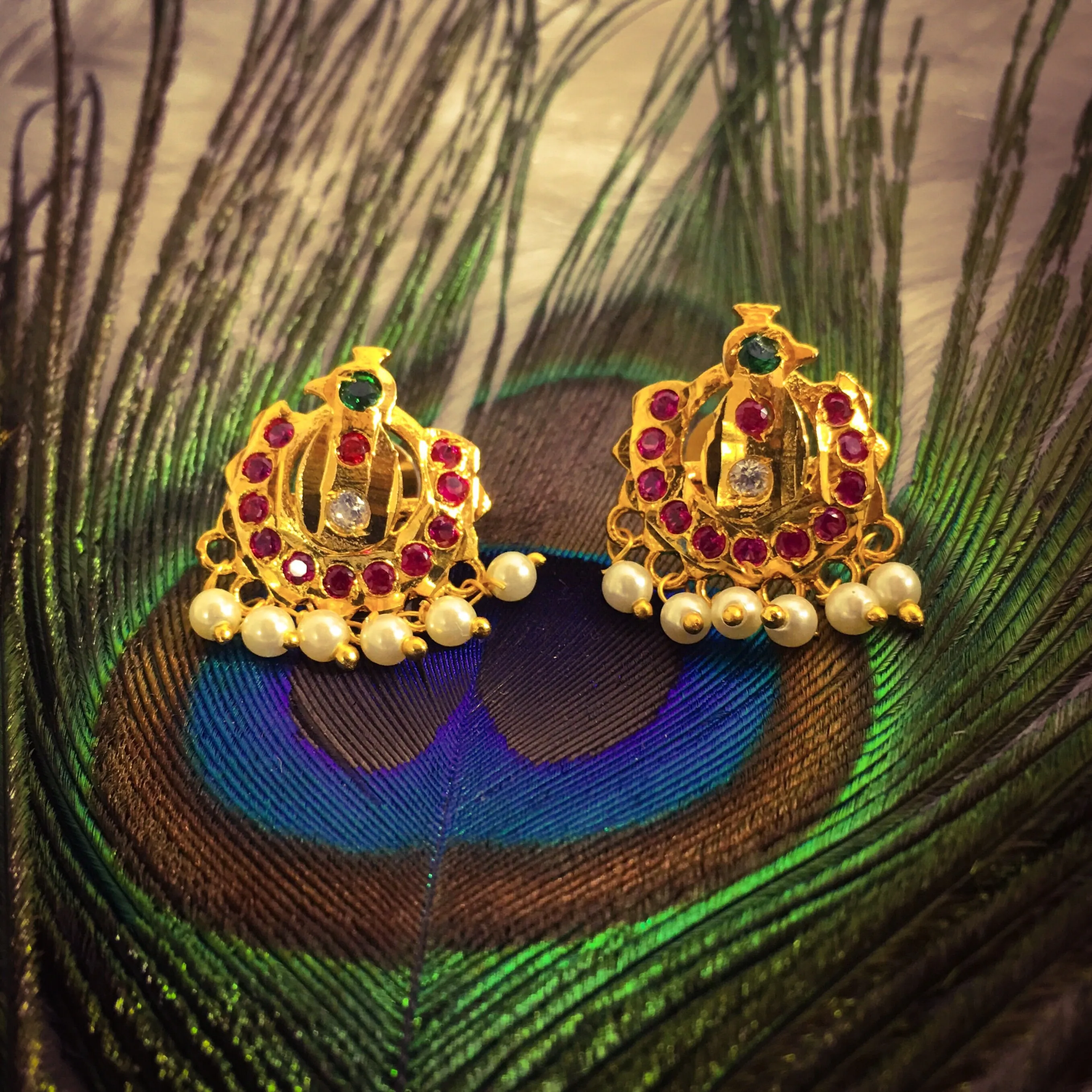 PEACOCK PEARL STUDS