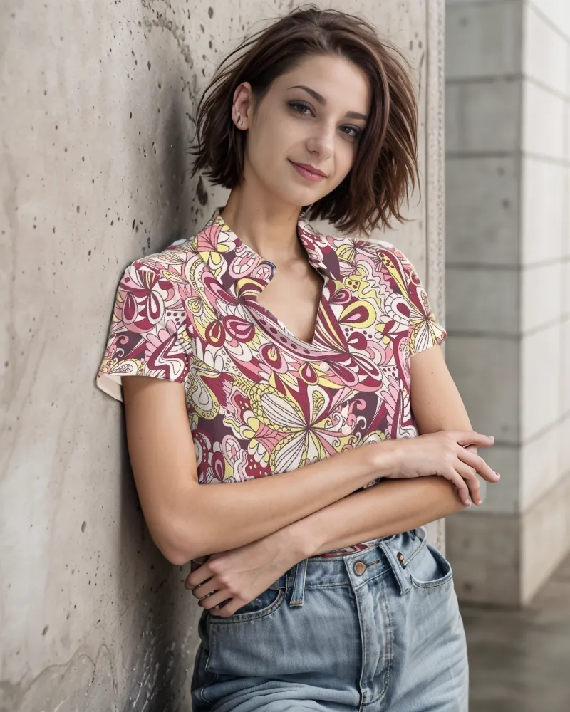 Piki Short Sleeve Button Collar Top