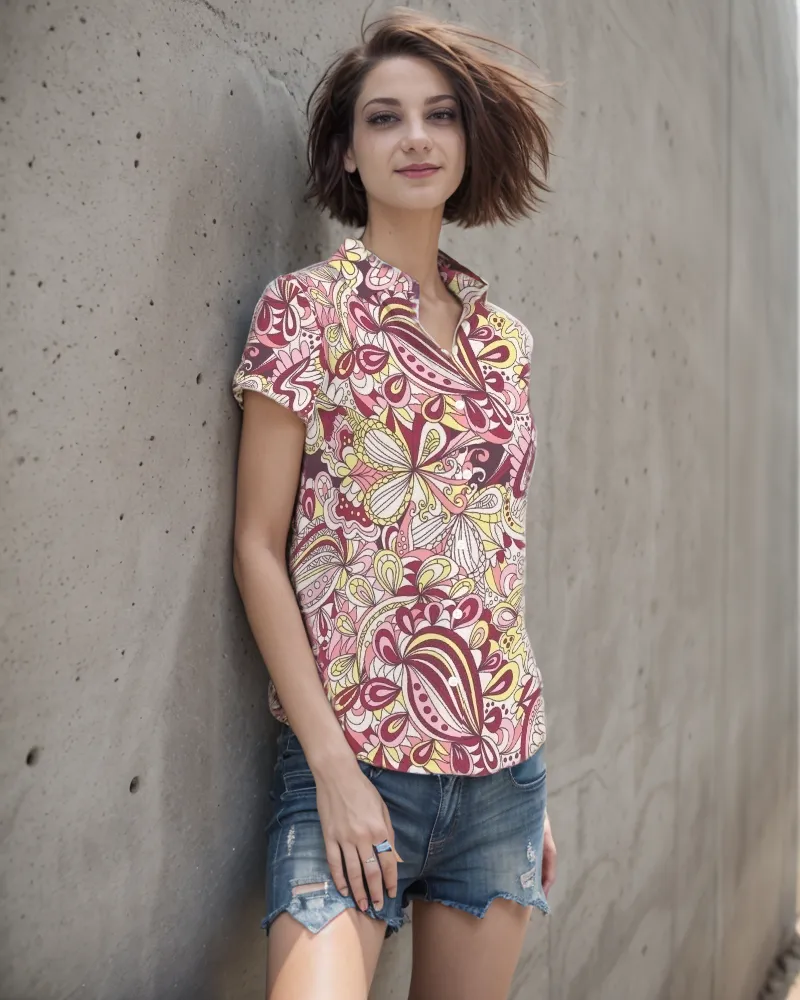 Piki Short Sleeve Button Collar Top