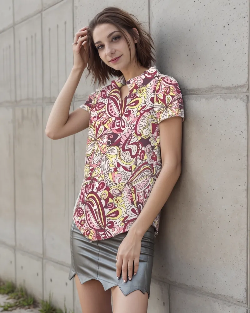 Piki Short Sleeve Button Collar Top