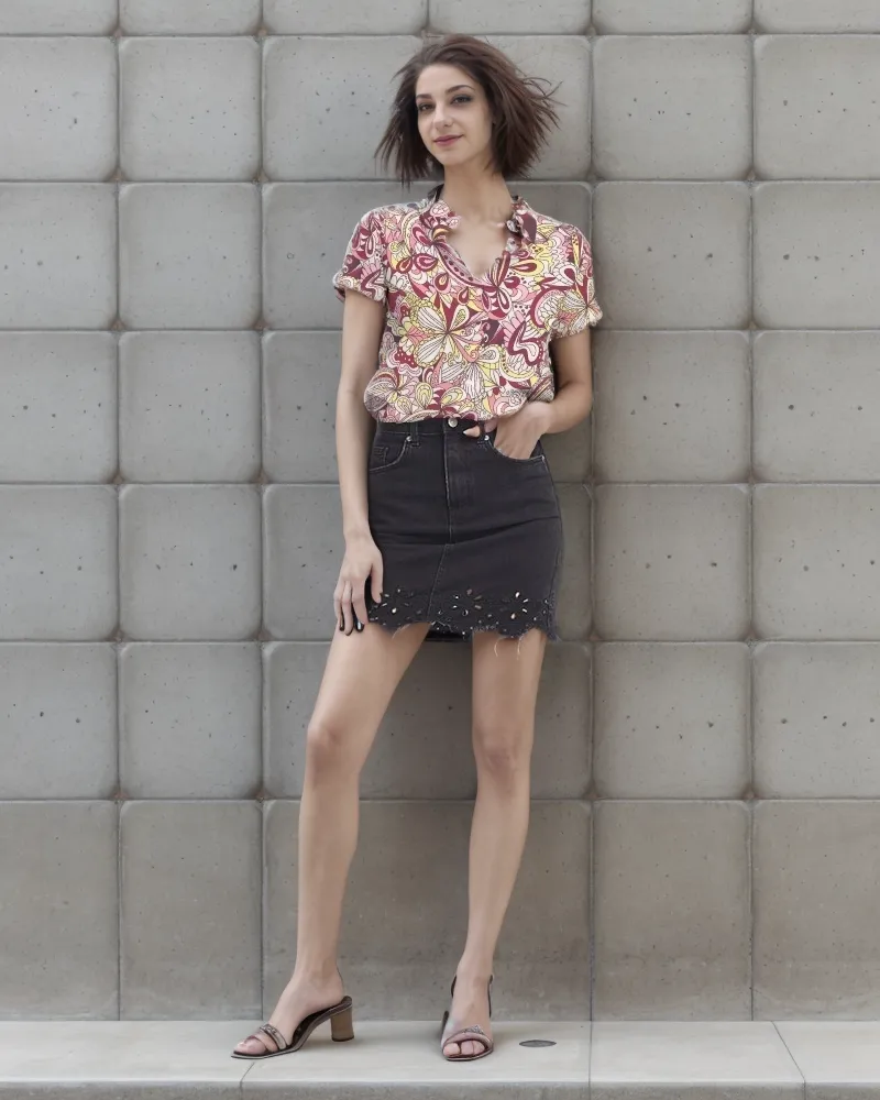 Piki Short Sleeve Button Collar Top