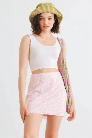 Pink Floral Cotton Blend High Waist Mini Skirt