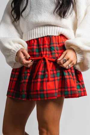 Plaid ruffle skirt red