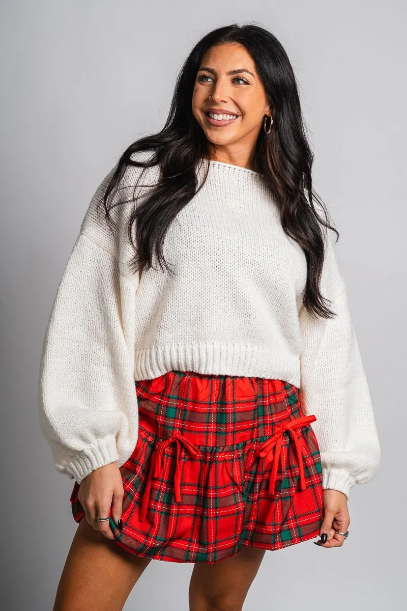 Plaid ruffle skirt red
