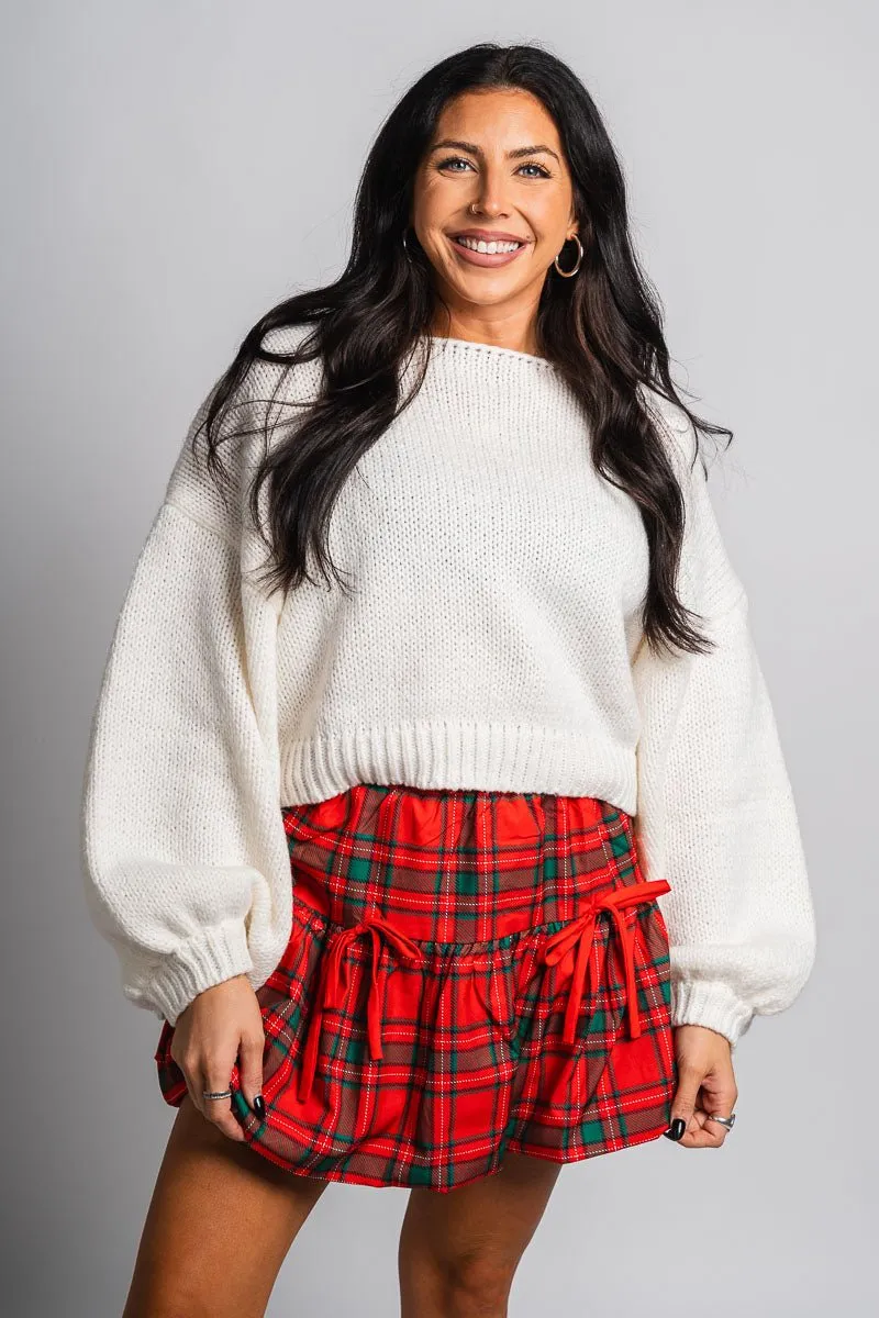 Plaid ruffle skirt red