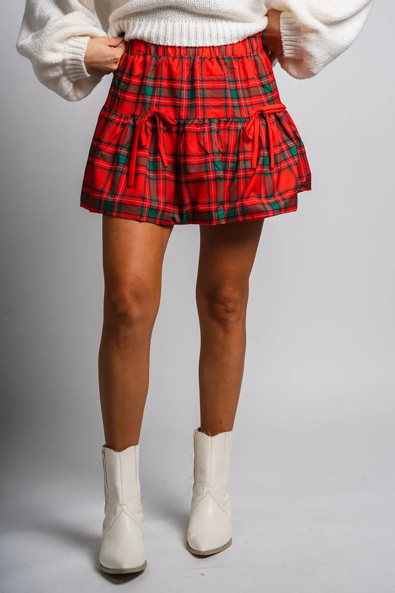 Plaid ruffle skirt red