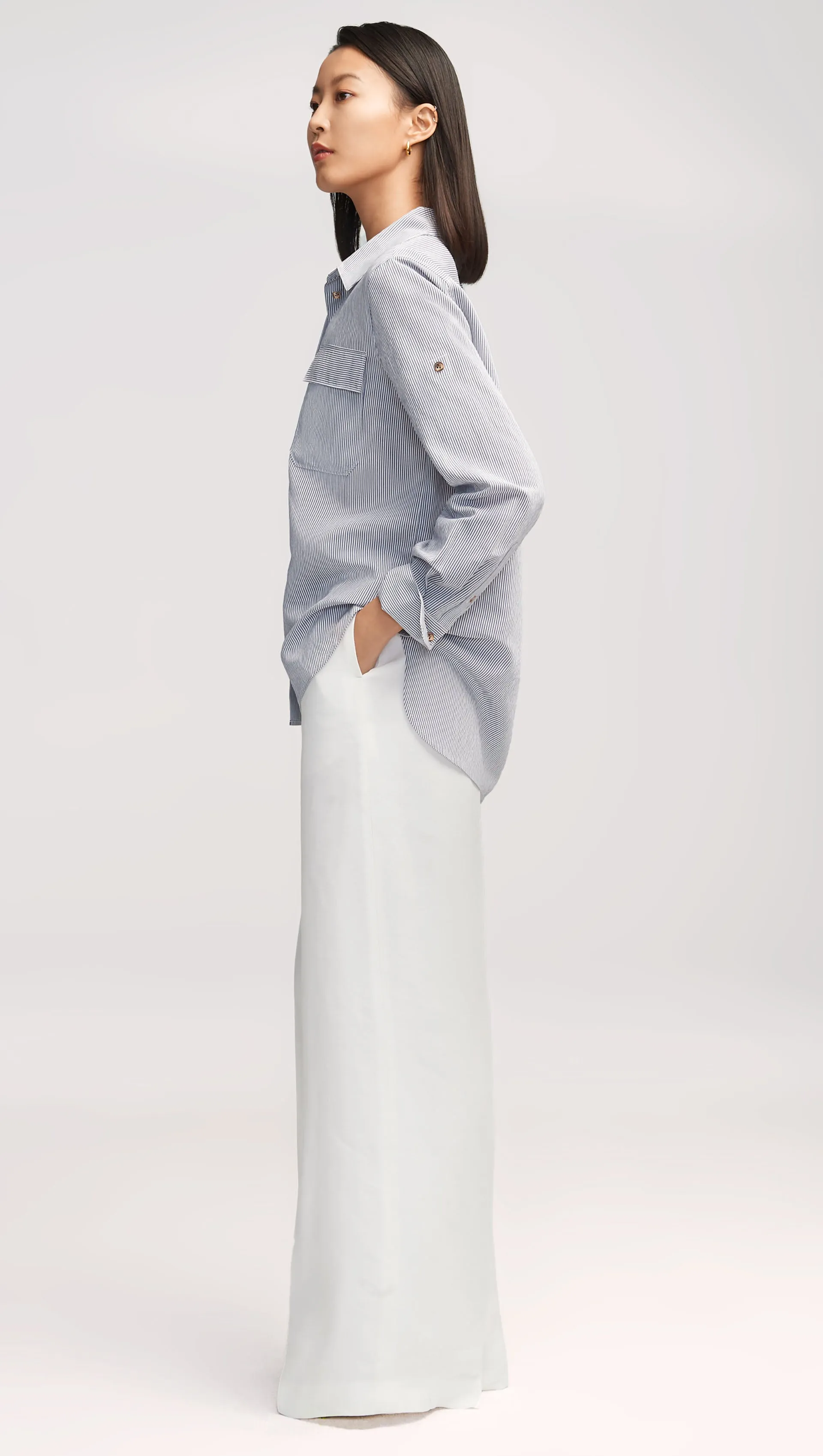 Pocket Shirt in Viscose Blend | Blue Stripe