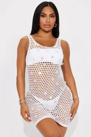 Poolside Cabana Sequin Crochet Cover Up Dress - White