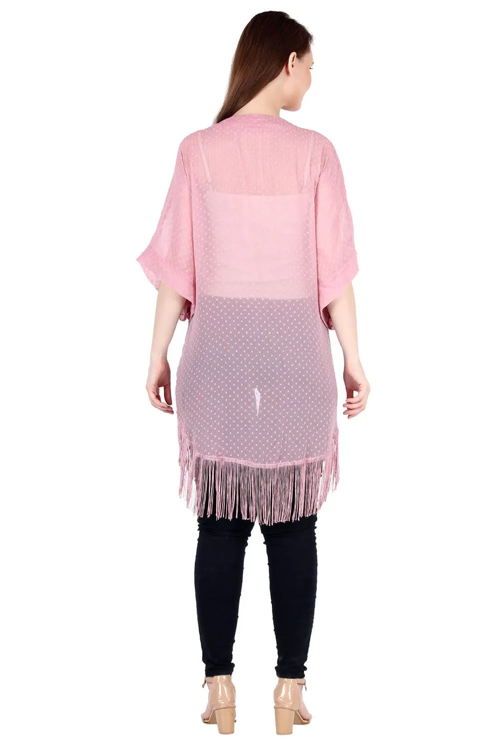 Pretty in Pink Fringe Hem Kimono