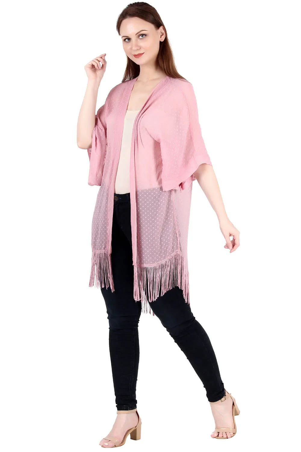 Pretty in Pink Fringe Hem Kimono