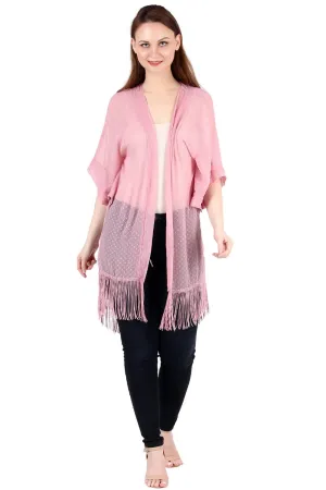 Pretty in Pink Fringe Hem Kimono