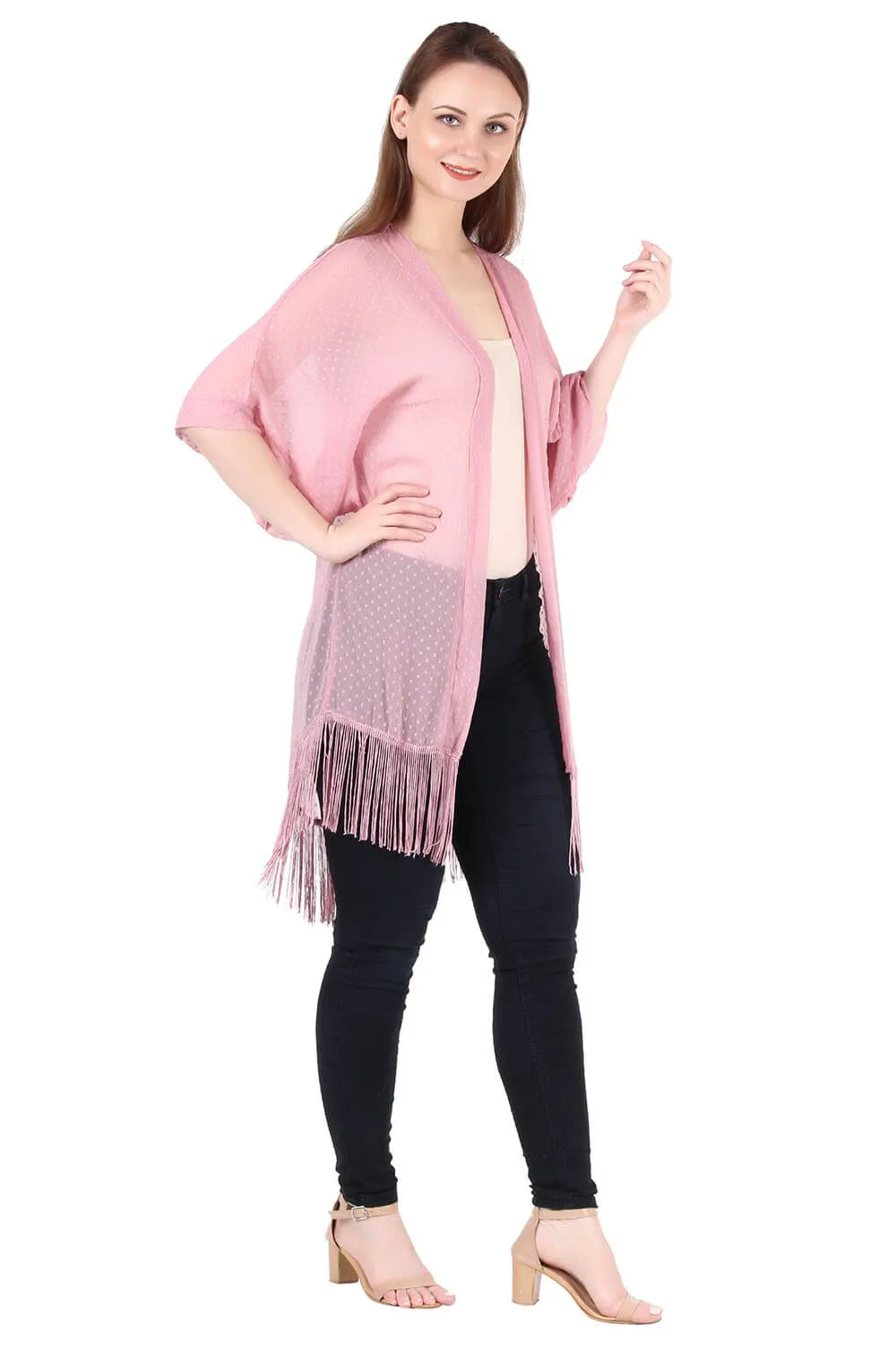 Pretty in Pink Fringe Hem Kimono