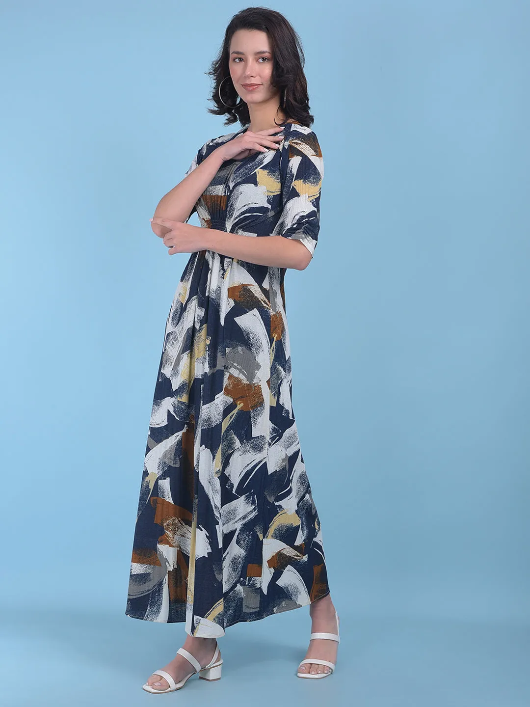 Printed Brown A-Line Dress