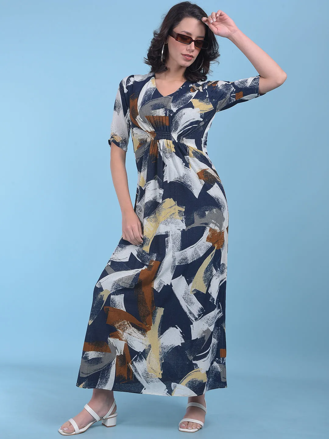 Printed Brown A-Line Dress