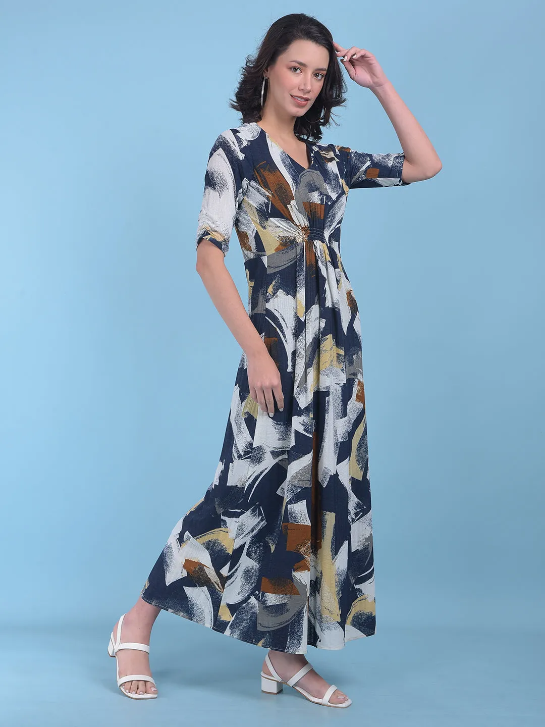 Printed Brown A-Line Dress