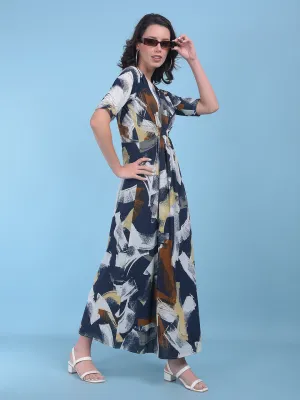 Printed Brown A-Line Dress