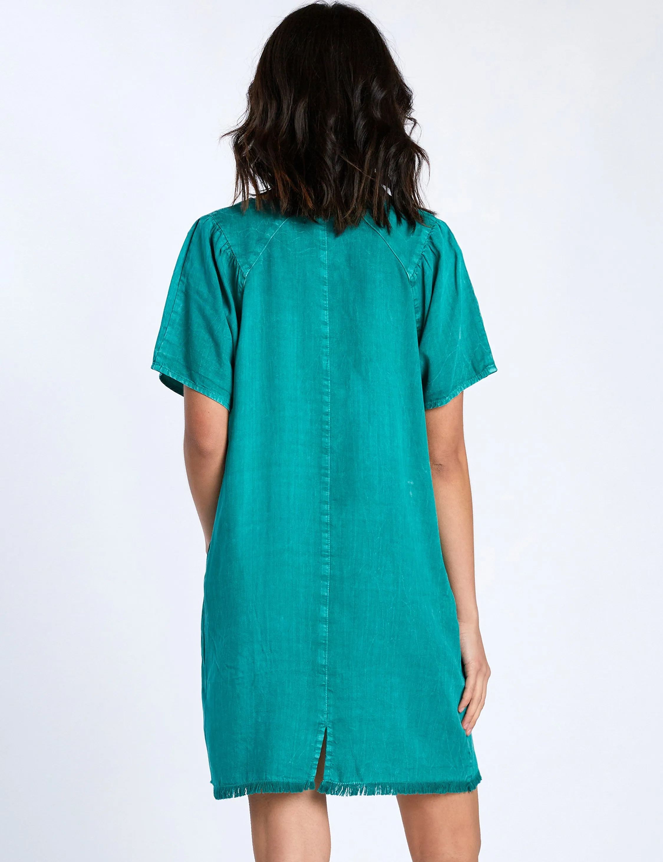 Puff Frayed V-neck Dress