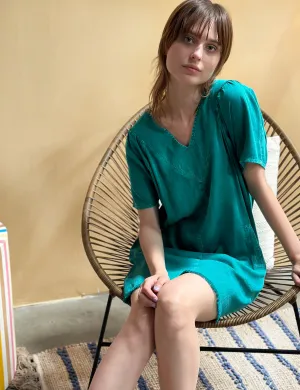 Puff Frayed V-neck Dress