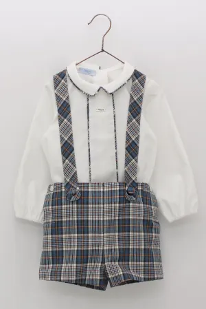 "Eugene" Petrol Blue Tartan Shorts & Shirt