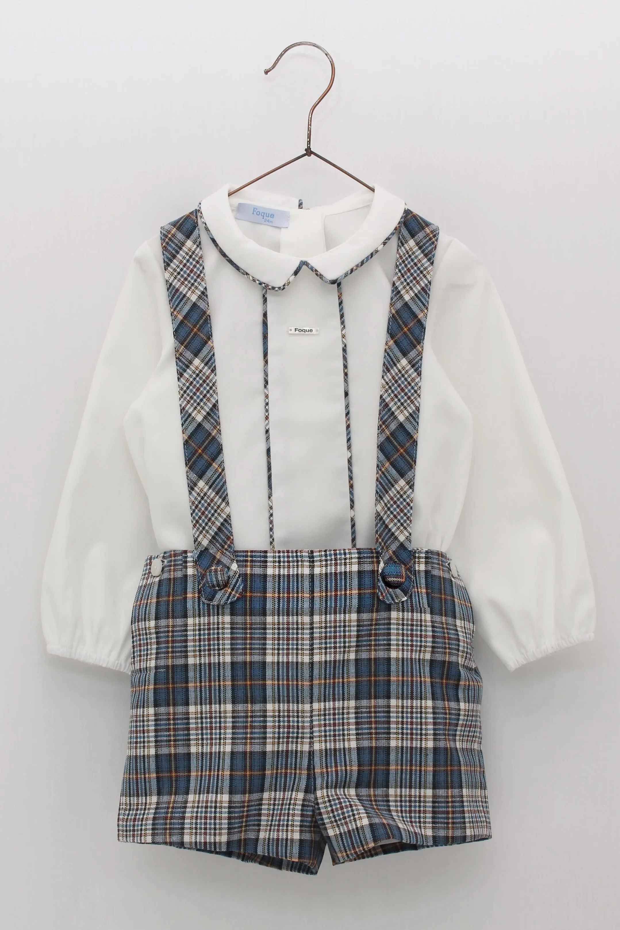 "Eugene" Petrol Blue Tartan Shorts & Shirt