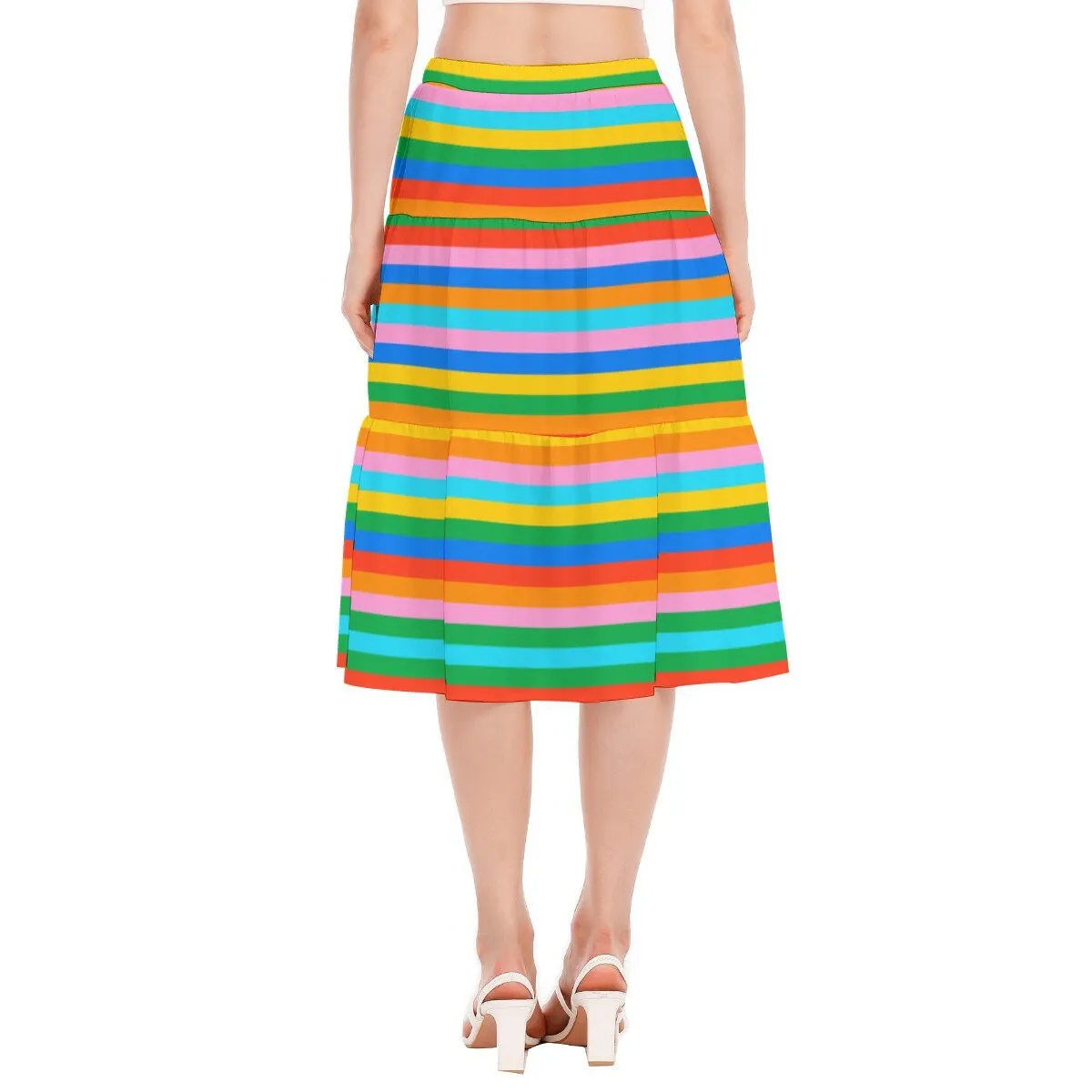 Rainbow Skirt, Rainbow Stripe Skirt, Rainbow Midi Skirt, Tier Skirt,Vintage 70s Style skirt, Boho Skirt,Unique Skirt, Flounce Chiffon Skirt