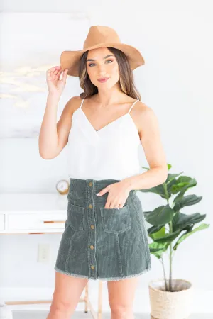 Ready For The Fun Olive Green Corduroy Skirt