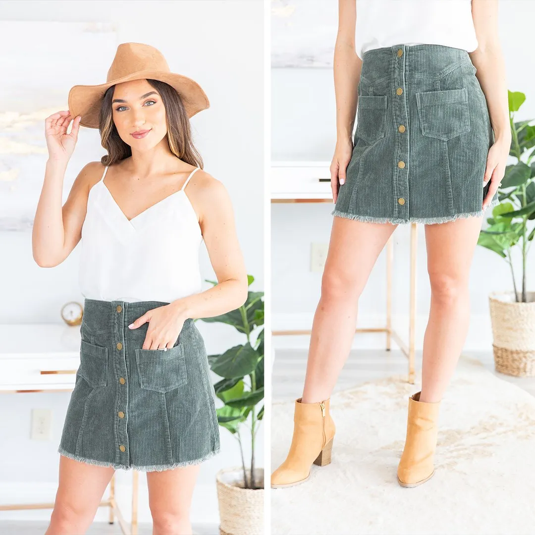 Ready For The Fun Olive Green Corduroy Skirt