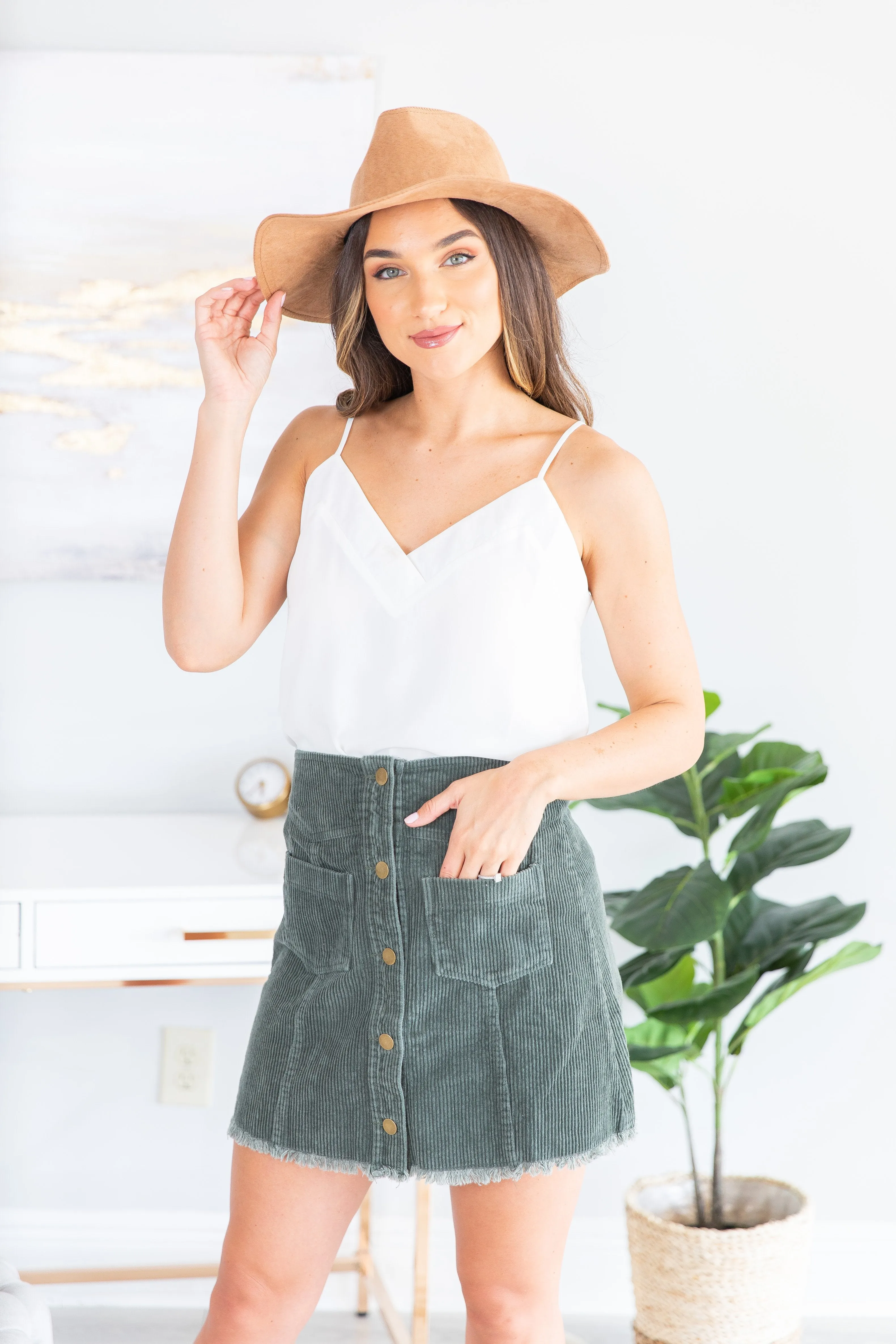 Ready For The Fun Olive Green Corduroy Skirt
