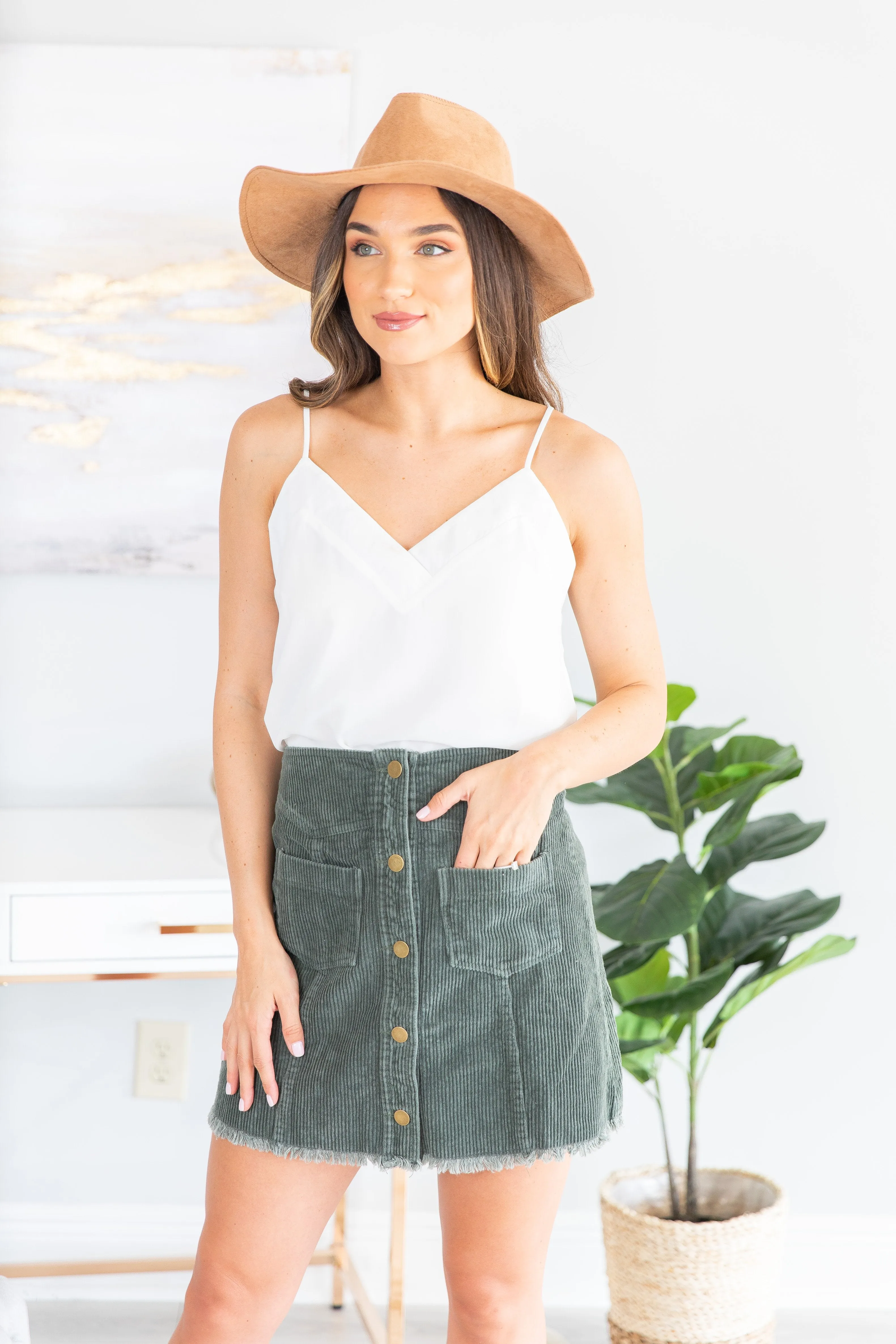 Ready For The Fun Olive Green Corduroy Skirt